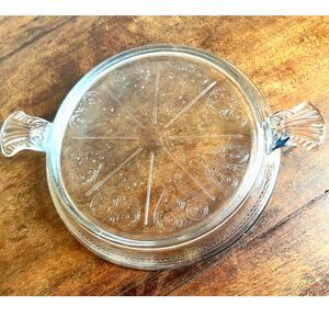 Anchor Hocking Fire King Vintage Glass Hot Plate Trivet Philbe Clear Blue Handle